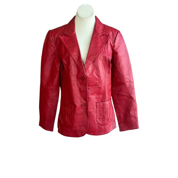 MetroStyle Vintage Women's Red Leather Blazer Jacket Lined Size 16 - Picture 1 of 8